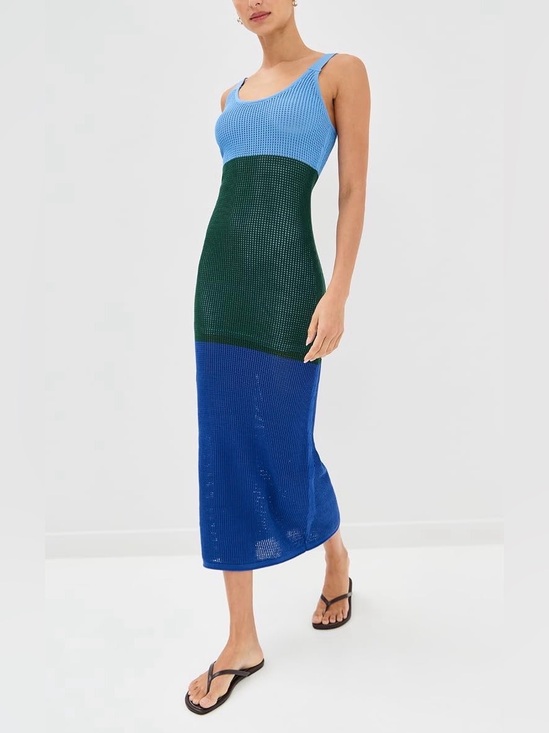 STAUD Dresses & Skirts - Staud Colorblock Knit Maxi Dress in Light Blue, Green & Royal Blue, sz M